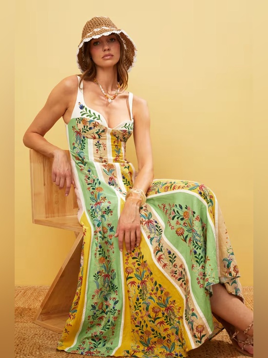 Christian Lacroix Dresses & Skirts - Christian Lacroix Multicolor Delicate Floral Stripes Maxi Dress Size 2 (Farm Rio